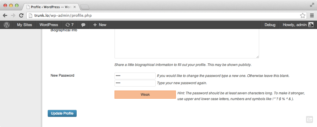 Индикатор надёжности пароля в WordPress