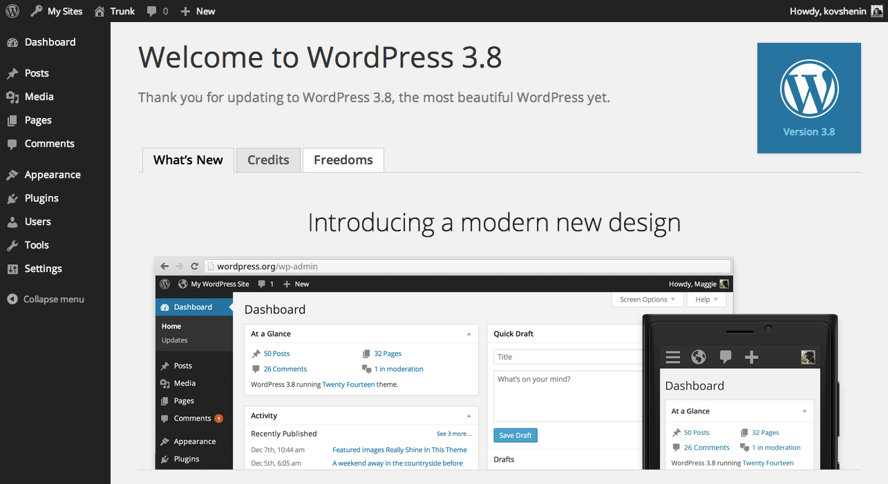 WordPress 3.8 RC2