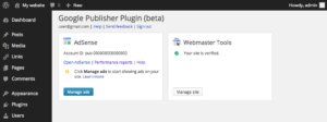 Экран настройки плагина Google Publisher