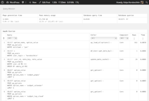 Список SQL запросов в Query Monitor